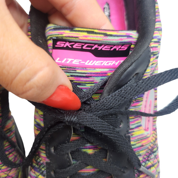 Skechers Shoes Womens 8 Rainbow Striped Neon Abstract Lite Weight Tennis Running - Picture 6 of 11